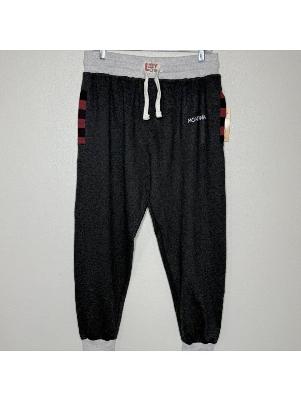 NEW Lazy One, Moose Caboose, Mens Joggers, Size Large, Black And Red "Montana"